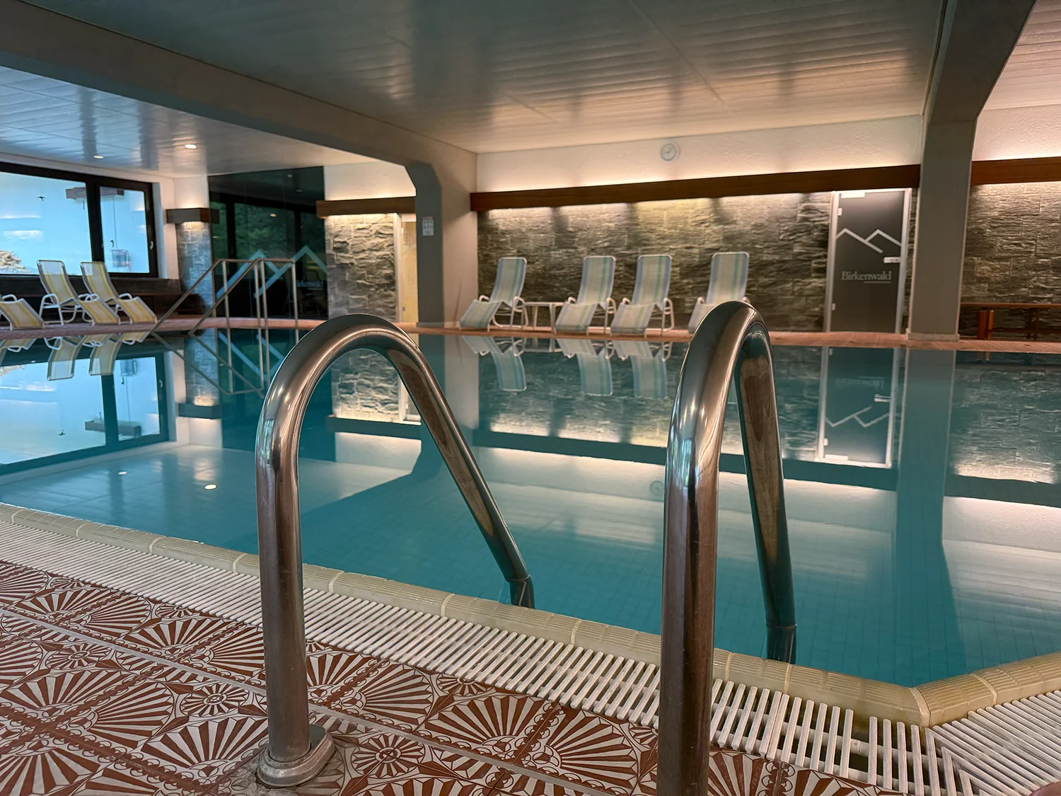 Wasser und Einstiegsleiter im hauseigenen Schwimmbad
