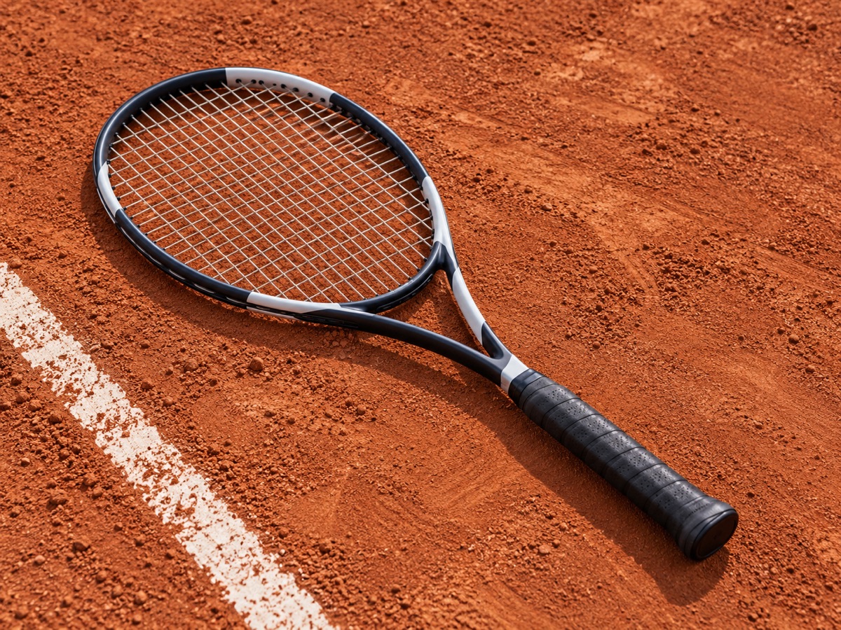 Tennisschläger auf rotem Sandplatz – KI-generiertes Symbolbild